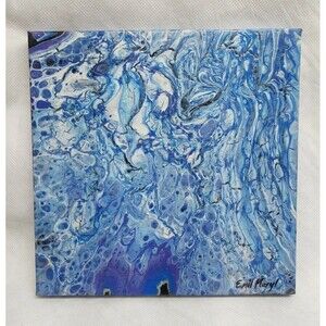Emil Maryl Original Acrylic on Canvas Modern Abstract Painting 9x9 Blue Black